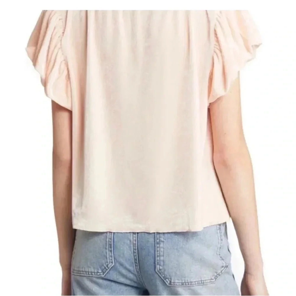 Free People Terese Velvet Top XS velour light pink ruffle puff smock Tee